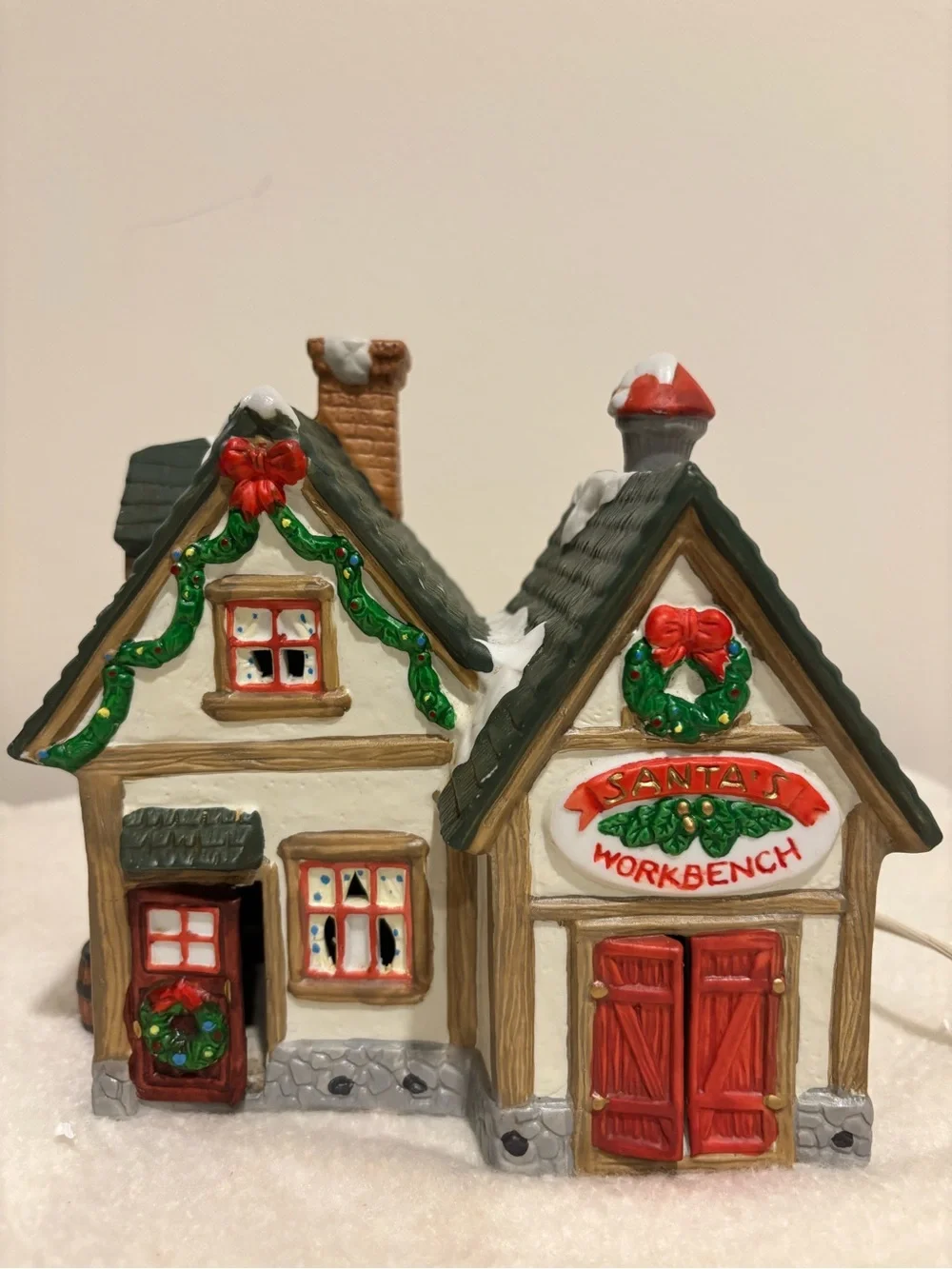 Santa Workbench Lighted Christmas Cottage - Red & Green Holiday Decor - Picture 9 of 9